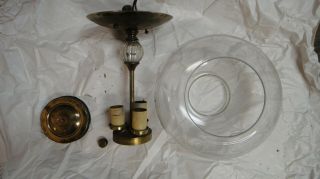 Vintage 3 Light ETCHED Glass and BRASS Ceiling Light Fixture for HALL or ENTRY 2