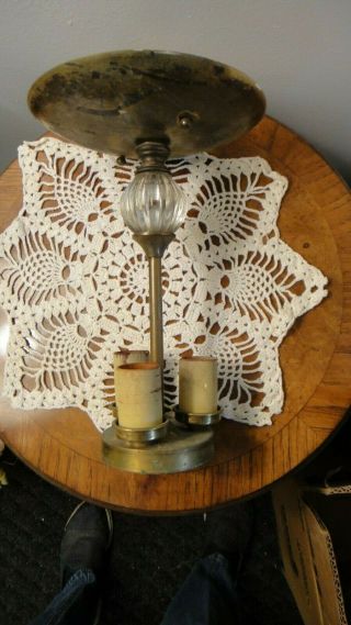 Vintage 3 Light ETCHED Glass and BRASS Ceiling Light Fixture for HALL or ENTRY 4