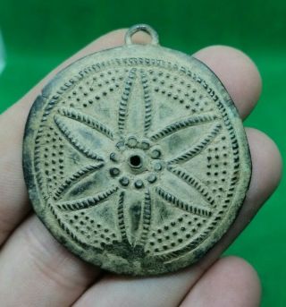 Ancient Celtic Roman Bronze Solar / Star Pendant Amulet - 100 Bc / 100 Ad