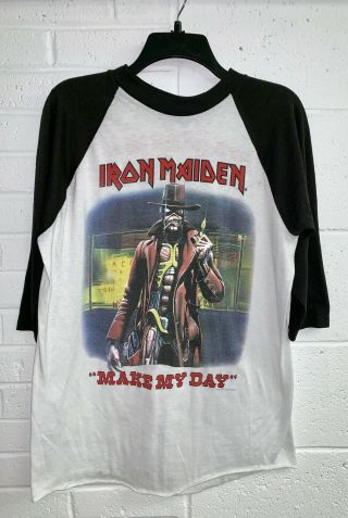 Vintage Iron Maiden 1987 Stranger In A Strange Land Make My Day T - Shirt Medium M