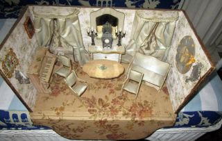Antique Gottschalk For French Market Miniature Dollhouse Parlor Room Box