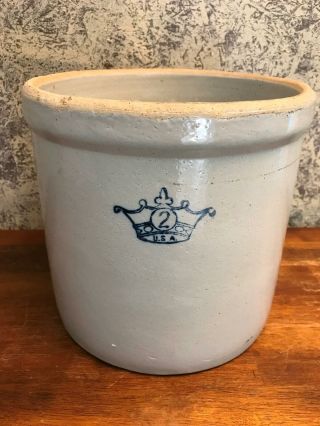 Antique Robinson Ransbottom 2 Gallon Crock Blue Crown Stoneware Pottery U.  S.  A.