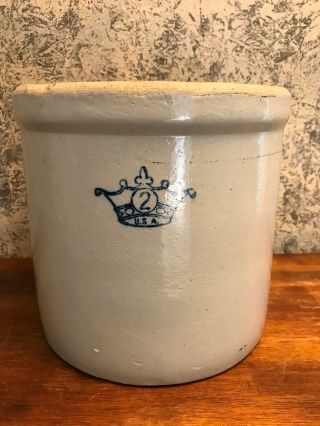 Antique Robinson Ransbottom 2 gallon crock blue crown stoneware pottery U.  S.  A. 2