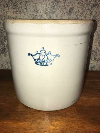 Antique Robinson Ransbottom 2 gallon crock blue crown stoneware pottery U.  S.  A. 3