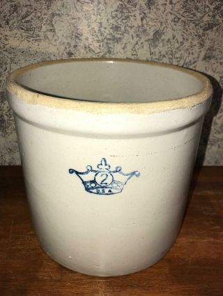 Antique Robinson Ransbottom 2 gallon crock blue crown stoneware pottery U.  S.  A. 4