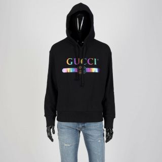 Gucci 1280$ Sweatshirt With Iridescent Vintage Logo In Black Cotton