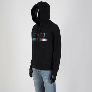 GUCCI 1280$ Sweatshirt With Iridescent Vintage Logo In Black Cotton 2