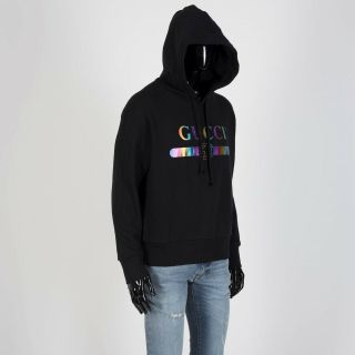 GUCCI 1280$ Sweatshirt With Iridescent Vintage Logo In Black Cotton 7