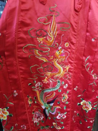 Women ' s Red Silk Chinese Dragon Embroidered Overalls Dress - fringe trim 2