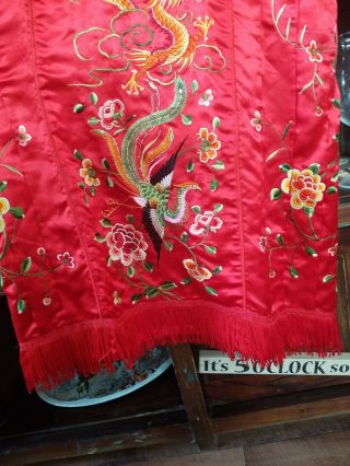 Women ' s Red Silk Chinese Dragon Embroidered Overalls Dress - fringe trim 3