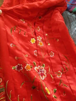 Women ' s Red Silk Chinese Dragon Embroidered Overalls Dress - fringe trim 8