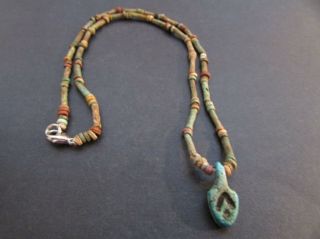Nile Ancient Egyptian Leaf Amulet Mummy Bead Necklace Ca 600 Bc
