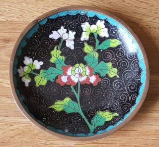 Chinese Cloisonné Vintage Victorian Oriental Antique Small Round Dish Plate D