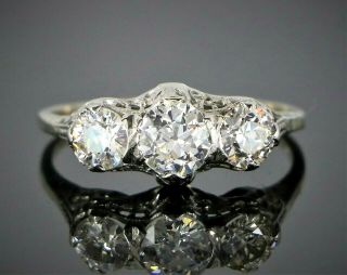 Vintage Estate 18k White Gold 1.  50ct Round Old Miner Diamond Cocktail Ring Band