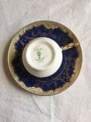 Crown Staffordshire Tea Cup & Saucer,  Gold Roses & Cobalt Blue, 5