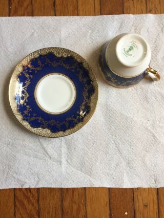 Crown Staffordshire Tea Cup & Saucer,  Gold Roses & Cobalt Blue, 6