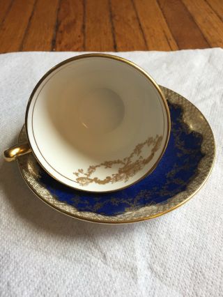 Crown Staffordshire Tea Cup & Saucer,  Gold Roses & Cobalt Blue, 8