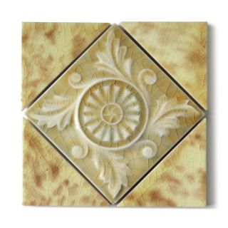 Antique Tile Set Victorian Aesthetic Floral Flower Emboss Ivory Yellow Set Of 5