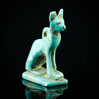 Fine Ancient Egypt Faience Statue Amulet Bastet Cat Pharaoh Protector Pendant