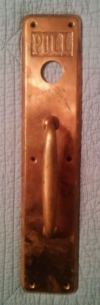 Vintage Heavy Brass Restaurant Door " Pull " Handle With A Round Hole For A Lock