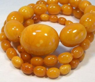 Old Natural Butterscotch Amber Graduated Oval Bead Necklace - 61.  3 Grams