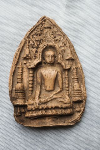Fine Old Antique Thai Pottery Buddha Amulet Statue Lanna Style Bagan Style
