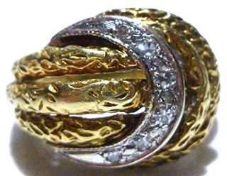 Art Nouveau Deco 14k Yellow & White Gold Diamond Crescent Ring Band Size 5.  5