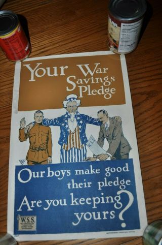 Wwi Poster - Your War Savings Pledge - Savings Stamps World Ww1 Uncle Sam