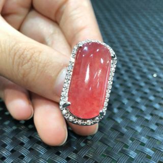 Rare Collectible Chinese Handwork S925 Silver & Red Jadeite Jade No.  8 - 12 Ring 3