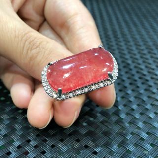 Rare Collectible Chinese Handwork S925 Silver & Red Jadeite Jade No.  8 - 12 Ring 4
