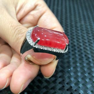 Rare Collectible Chinese Handwork S925 Silver & Red Jadeite Jade No.  8 - 12 Ring 6