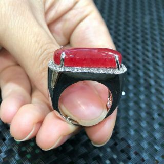 Rare Collectible Chinese Handwork S925 Silver & Red Jadeite Jade No.  8 - 12 Ring 8