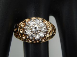 Estate Ladies.  42 Tcw Diamond Kentucky Cluster Ring Filigree 14k Yg H/vs Vintage