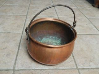 Antique Primitive Hand Hammered Copper Cauldron,  Pot With Handle