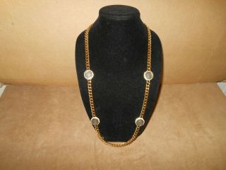 Vintage Ciner 18k Gold Plated Crystal Rhinestone Ancient Roman Coin Necklace