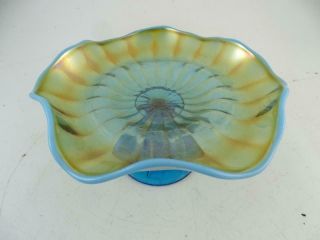 Antique Ice Blue Carnival Glass Pedestal Dish Bowl Opalescent 6.  75 " Wide Vintage