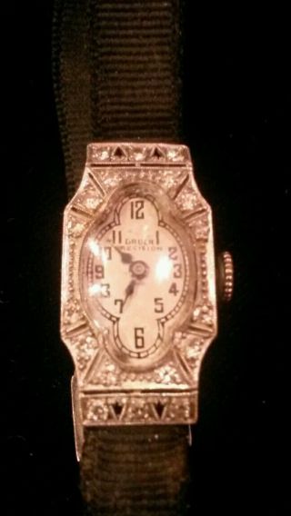 Perfect Vintage 18k White Gold & Diamond Gruen Ladies Watch Band