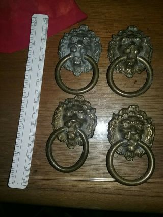 4 Vintage Cast Solid Brass Lion Door Handle Or Door Knocker