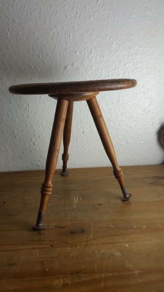 Vintage Indonesia Hand Carved Teak 3 Legged Side Table With Brass Inlay 12 X 11 "