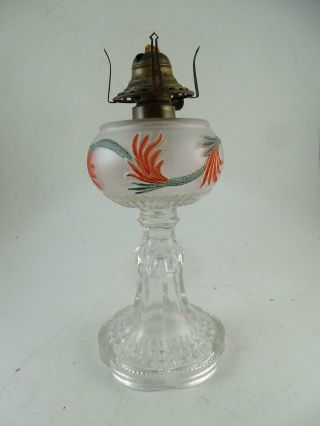Antique Early American Pattern Glass Embossed Kerosene Lamp Flower Vine Vintage