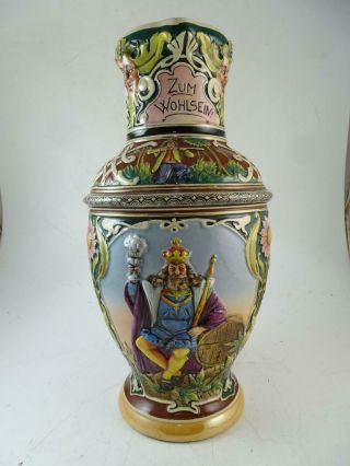 Antique German Beer Stein Tankard King 13.  5 