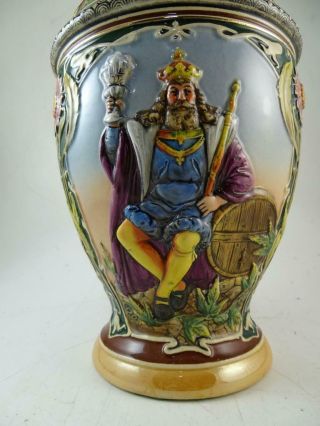 Antique German Beer Stein Tankard King 13.  5 