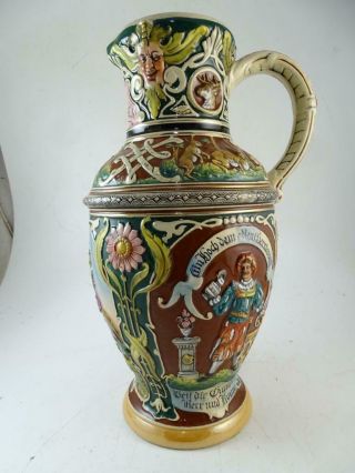 Antique German Beer Stein Tankard King 13.  5 