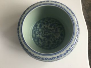 Vintage Chinese Blue And White Koi Carp Decoration Porcelain Fish Bowl Signed 4