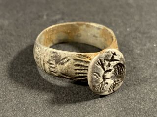 Ancient Roman Silver Seal Ring Depicting Zoomorphic Animal Beast Circa 250 - 350ad