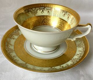 Elegant H&c Heinrich & Co Gold Encrusted Filigree Cup & Saucer Set,  Great Cond