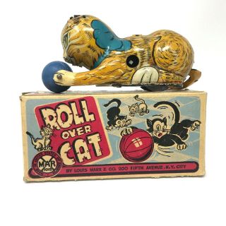Marx Toys Roll Over Cat Litho Tin Toy,  Vintage