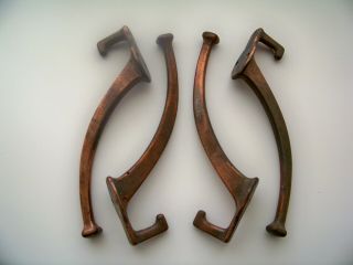 4 Cast Iron Arts & Crafts/mission Coat Hooks With Copper Patina
