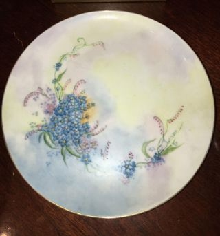 Victorian Hand Painted Porcelain Forget - Me - Knot Gold Floral Desert Plate 7 "