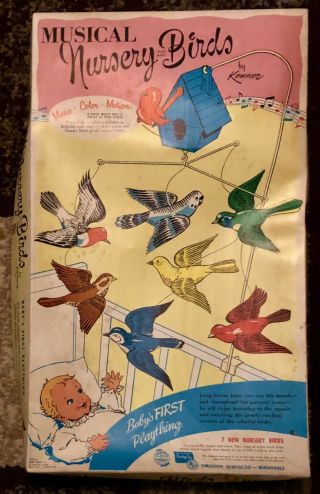 Vintage 1960 Kenner Nursery Birds Musical Mobile Nos Brahms Lullaby Color Motion